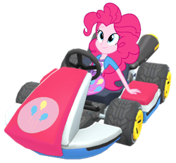 Size: 1024x951 | Tagged: safe, artist:fireluigi29, pinkie pie, human, equestria girls, g4, female, kart, mario kart, simple background, smiling, solo, standard kart, transparent background