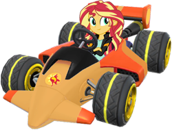 Size: 1024x779 | Tagged: safe, artist:fireluigi29, sunset shimmer, human, equestria girls, g4, female, kart, mario kart, simple background, smiling, solo, sprinter (b dasher mk 2), transparent background