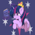 Size: 1500x1500 | Tagged: safe, artist:hcl, twilight sparkle, alicorn, pony, g4, blue background, book, crown, cute, female, glowing, glowing horn, horn, jewelry, mare, regalia, simple background, smiling, solo, that pony sure does love books, twiabetes, twilight sparkle (alicorn)