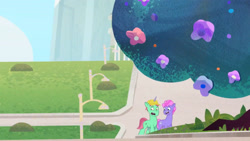 Size: 3072x1727 | Tagged: safe, screencap, emerald saucer, sugarpuff lilac, earth pony, pony, unicorn, crystal ball (episode), g5, my little pony: tell your tale, spoiler:g5, spoiler:my little pony: tell your tale, spoiler:tyts01e68, duo, duo male, female, male, mare, open mouth, stallion