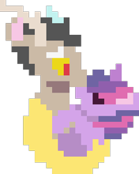 Size: 240x300 | Tagged: safe, editor:kujivunia, discord, twilight sparkle, draconequus, pegasus, pony, unicorn, g4, cute, discute, duo, embrace, female, hug, kissing, male, nose kiss, pixel art, ship:discolight, shipping, simple background, straight, transparent background, unicorn twilight