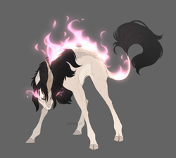 Size: 2340x2100 | Tagged: safe, artist:dementra369, oc, oc only, oc:kira baer, kirin, angry, female, fire, gray background, high res, kirin-ified, mare, simple background, solo, species swap