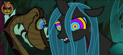 Size: 1280x580 | Tagged: safe, artist:marybethemberjoy49-1, edit, edited screencap, screencap, queen chrysalis, changeling, changeling queen, snake, g4, the mean 6, duo, female, hypno eyes, hypnosis, hypnotized, kaa, kaa eyes, male