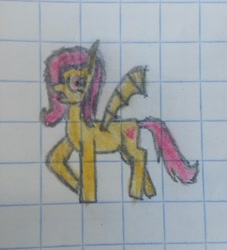 Size: 1582x1741 | Tagged: safe, artist:iarmista, fluttershy, bat pony, pony, g4, bat ponified, female, flutterbat, graph paper, mare, race swap, solo, traditional art