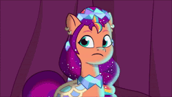 Size: 1920x1080 | Tagged: safe, screencap, izzy moonbow, sapphire psyche, sunny starscout, auroricorn, earth pony, pony, unicorn, crystal ball (episode), g5, my little pony: tell your tale, spoiler:g5, spoiler:my little pony: tell your tale, spoiler:tyts01e68, animated, cracking, crystal ball, female, fortune teller, mare, screaming, sound, stomach noise, suspicious, unnamed character, unnamed pony, webm