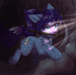 Size: 2507x2500 | Tagged: safe, artist:mysha, oc, oc only, oc:magnetic hug, crystal pony, pony, cave, crystal pony oc, cute, female, high res, light rays, mare, pickaxe, solo