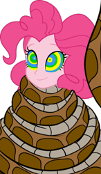 Size: 682x1171 | Tagged: safe, artist:a-new-recipeh, pinkie pie, human, snake, equestria girls, g4, coils, cute, female, humanized, hypno eyes, hypno pie, hypnosis, hypnotized, kaa, kaa eyes, simple background, smiling, transparent background, wrapped up