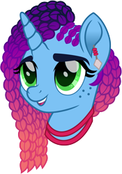 Size: 1118x1600 | Tagged: safe, artist:cloudy glow, misty brightdawn, pony, unicorn, g4, g5, alternate hairstyle, asha, braid, cornrows, disney, disney 100, disney princess, disney princess ponies, female, g5 to g4, generation leap, head, movie accurate, simple background, solo, transparent background, wish (disney)