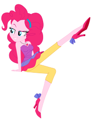 Size: 5033x6608 | Tagged: safe, artist:lobo299, pinkie pie, equestria girls, g4, bare shoulders, female, high heels, shoes, simple background, sleeveless, smiling, solo, strapless, transparent background