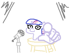Size: 566x440 | Tagged: safe, artist:jargon scott, twilight sparkle, pony, unicorn, g4, female, filly, filly twilight sparkle, looking at you, microphone, pointing at you, simple background, smiling, smiling at you, solo, squatpony, stool, suddenly hands, twiggie, unicorn twilight, white background, younger