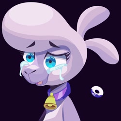 Size: 1800x1800 | Tagged: safe, artist:poxy_boxy, pom (tfh), lamb, sheep, them's fightin' herds, black background, bust, community related, crying, eyebrows, eyebrows visible through hair, female, signature, simple background, solo