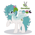 Size: 2000x2000 | Tagged: safe, artist:ynery, oc, oc only, oc:cloveline, pegasus, pony, rabbit, animal, blue eyes, body freckles, closed mouth, coat markings, color palette, colored eyelashes, colored wings, cute, ear freckles, facial markings, female, flower, flower in hair, freckles, gradient body, gradient wings, high res, mare, multicolored eyes, pegasus oc, purple eyes, raised hoof, reference, reference sheet, simple background, smiling, snip (coat marking), solo, spread wings, standing, white background, wing freckles, wings