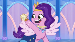 Size: 3072x1727 | Tagged: safe, screencap, pipp petals, pegasus, pony, crystal ball (episode), g5, my little pony: tell your tale, spoiler:g5, spoiler:my little pony: tell your tale, spoiler:tyts01e68, female, mare, open mouth, open smile, smiling, solo, spread wings, wings