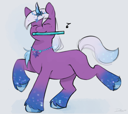 Size: 3482x3124 | Tagged: safe, artist:daisy_marshmallow, violet frost, auroricorn, pony, unicorn, g5, my little pony: make your mark, my little pony: make your mark chapter 6, spoiler:g5, cute, eyes closed, female, flute, high res, jewelry, mare, musical instrument, plump, round belly, simple background, solo, unshorn fetlocks, violetbetes