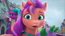 Size: 1280x720 | Tagged: safe, screencap, blaize skysong, luxxe, spike, sunny starscout, dragon, earth pony, pony, g5, my little pony: make your mark, my little pony: make your mark chapter 6, roots of all evil, spoiler:g5, spoiler:my little pony: make your mark, spoiler:my little pony: make your mark chapter 6, spoiler:mymc06e02, animated, dragoness, female, male, mare, maretime bay, sound, spike (g5), waking up, webm