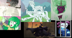 Size: 1451x758 | Tagged: safe, edit, edited screencap, editor:incredibubbleirishguy, screencap, cozy glow, king sombra, lord tirek, opaline arcana, principal abacus cinch, queen chrysalis, storm king, wallflower blush, alicorn, centaur, human, pegasus, pony, equestria girls, equestria girls series, forgotten friendship, g4, g5, my little pony equestria girls: friendship games, my little pony: make your mark, my little pony: make your mark chapter 6, my little pony: the movie, roots of all evil, the beginning of the end, the ending of the end, spoiler:g5, spoiler:my little pony: make your mark, spoiler:my little pony: make your mark chapter 6, spoiler:mymc06e03, antagonist, big no, cropped, defeat, defeated, female, karma, legion of doom, legion of doom statue, mare, petrification, prison cell, punish the villain, punishment, you know for kids