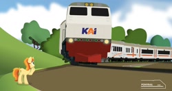 Size: 2000x1065 | Tagged: safe, artist:ponyrailartist, oc, oc only, oc:tulip line, pony, unicorn, kereta api indonesia, pt.kai, train