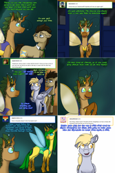 Size: 1502x2254 | Tagged: safe, artist:do-not-go-gently-42, derpy hooves, doctor whooves, queen chrysalis, time turner, oc, oc:tantamount, changedling, changeling, pony, lovestruck derpy, tantamount time turner, g4, doctor who, purified chrysalis, tardis, tardis console room, tardis control room, the doctor