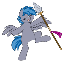 Size: 538x517 | Tagged: safe, artist:higglytownhero, oc, oc only, oc:silver sky, pegasus, pony, male, pegasus oc, simple background, solo, spear, weapon, white background