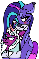 Size: 650x1000 | Tagged: safe, artist:jadeharmony, allura, opaline arcana, alicorn, aq bars, big cat, leopard, pony, snow leopard, g5, adorallura, blushing, colored wings, cute, duo, duo female, eyebrows, eyeshadow, female, folded wings, frown, gritted teeth, hug, lesbian, looking away, makeup, mare, markings, ship:opallura, shipping, simple background, size difference, teeth, transparent background, tsundere, wings
