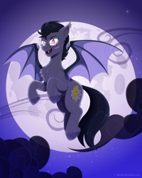 Size: 1600x2000 | Tagged: safe, artist:willoillo, oc, bat pony, commission, glasses, moon