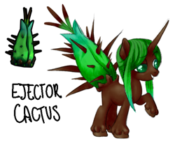 Size: 1089x878 | Tagged: safe, artist:wtfponytime, original species, plant pony, pony, unicorn, cactus, crossover, deep rock galactic, ejector cacti, eyebrows, female, gradient hooves, mare, plant, plant tail, ponified, raised eyebrow, simple background, solo, unshorn fetlocks, white background