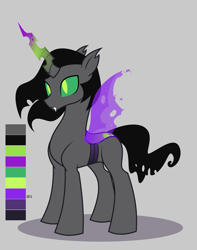 Size: 2364x3000 | Tagged: safe, alternate version, artist:nika-rain, oc, original species, pony, commission, concave belly, high res, purple changeling, reference, reference sheet, slender, solo, thin
