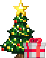 Size: 96x120 | Tagged: safe, artist:dialliyon, oc, oc only, oc:anykoe, earth pony, pony, animated, christmas, christmas lights, christmas tree, commission, earth pony oc, gif, holiday, loop, perfect loop, pixel art, present, simple background, solo, transparent background, tree, ych animation, ych result