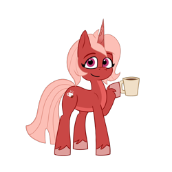 Size: 1350x1350 | Tagged: safe, artist:ismazhecat, derpibooru exclusive, oc, oc only, oc:mindy kafe, pony, unicorn, 2024 community collab, derpibooru community collaboration, g5, cup, female, horn, looking at you, mare, simple background, solo, transparent background