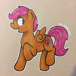 Size: 1280x1280 | Tagged: safe, artist:doughnut-doodles, scootaloo, pegasus, pony, g4, female, filly, foal, looking back, marker drawing, open mouth, open smile, smiling, solo, traditional art