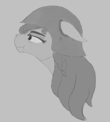 Size: 1197x1328 | Tagged: safe, artist:ponetential, oc, oc only, earth pony, pony, earth pony oc, female, gray background, grayscale, helmet, mare, monochrome, scrunchy face, simple background