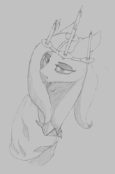 Size: 1154x1752 | Tagged: safe, artist:ponetential, fluttershy, pegasus, pony, g4, catholicism, christianity, exhausted, female, gray background, mare, monochrome, ponified, saint lucy, simple background, sketch, solo, tired