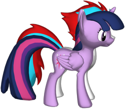 Size: 1536x1341 | Tagged: safe, artist:sorro, twilight sparkle, oc, oc:solar eclipse, alicorn, pony, g4, 3d, blue mane, conjoined, cyan mane, duo, duo male and female, female, folded wings, light skin, looking right, male, mare, purple eyes, purple skin, red mane, simple background, standing, transparent background, twilight sparkle (alicorn), wings