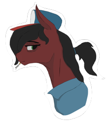 Size: 730x827 | Tagged: safe, artist:ponetential, oc, oc only, oc:scorched rose, earth pony, pony, cigarette, clothes, exhausted, hat, mechanic, ponytail, simple background, tired, transparent background