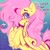 Size: 2000x2000 | Tagged: safe, artist:yumkandie, fluttershy, pegasus, pony, g4, abstract background, blushing, chest fluff, cute, cute little fangs, fangs, female, fluffy, freckles, freckleshy, gradient background, hair over one eye, heart, heart eyes, high res, hoof fluff, hooves to the chest, looking at you, mare, shy, shyabetes, smiling, solo, wingding eyes