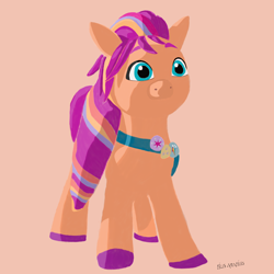 Size: 4320x4320 | Tagged: safe, artist:felisamafeles, sunny starscout, earth pony, pony, g5, 2023, badge, bag, cute, digital art, holiday, looking at you, mane stripe sunny, simple background, solo, sunnybetes, thanksgiving