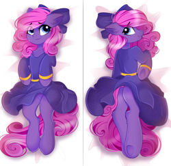 Size: 3662x3564 | Tagged: safe, artist:janelearts, oc, earth pony, pony, body pillow, body pillow design, bow, butt, chest fluff, clothes, dress, featureless crotch, female, hair bow, high res, mare, plot, skirt, skirt lift, solo, tongue out