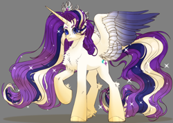 Size: 3500x2500 | Tagged: safe, alternate version, artist:medkit, starlight glimmer, alicorn, pony, g4, alicornified, blue eyes, chest fluff, colored eyebrows, colored eyelashes, colored hooves, colored pupils, colored wings, crown, crystal, dun, ear fluff, ears up, ethereal mane, ethereal tail, eye clipping through hair, eyebrows, eyebrows visible through hair, feathered wings, female, fringe, gradient hooves, gradient horn, gradient mane, gradient tail, gradient wings, high res, hoof fluff, horn, horseshoes, jewelry, leg fluff, lightly watermarked, long horn, long legs, long mane, long tail, looking at you, mare, multicolored mane, multicolored tail, partially open wings, png, princess, princess starlight glimmer, race swap, raised hoof, redesign, redraw, regalia, requested art, shading, shoulder fluff, signature, silver, simple background, sketch, smiling, smiling at you, solo, speedpaint, speedpaint available, standing, starlicorn, starry mane, starry tail, stars, sternocleidomastoid, tail, tall, two toned coat, two toned wings, wall of tags, watermark, white coat, wings, xk-class end-of-the-world scenario