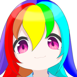 Size: 908x903 | Tagged: safe, artist:cz, part of a set, rainbow dash, human, g4, :3, anime style, bust, close-up, female, humanized, looking at you, mutsuki face, no nose, simple background, solo, white background