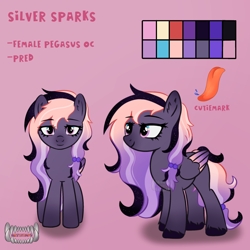 Size: 2048x2048 | Tagged: safe, artist:artsypaws, derpibooru exclusive, oc, oc:silversparks, pegasus, pony, art, colored, cutie mark, digital art, ear fluff, female, female oc, fluffy, galaxy, high res, hooves, predator, reference sheet, solo, tongue out