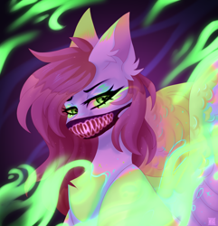 Size: 2080x2160 | Tagged: safe, artist:elektra-gertly, oc, oc only, oc:ellie berryheart, pegasus, pony, g4, abstract background, female, fire, fluffy, green eyes, high res, long ears, long eyelashes, looking at you, mare, mask, serious, solo, wings