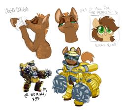 Size: 1981x1774 | Tagged: safe, artist:wtfponytime, oc, oc:rocky road (wtf), oc:ugga dugga, earth pony, pony, alcohol, armor, armored pony, beer, chest fluff, crossover, deep rock galactic, driller, drink, drinking, ear fluff, eye scar, facial scar, female, filly, foal, freckles, goggles, helmet, mare, miner, ponified, scar, short mane, short tail, simple background, tail, unshorn fetlocks, white background