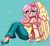 Size: 2199x2007 | Tagged: safe, artist:mylittleyuri, fluttershy, human, g4, blue background, blushing, bra, bra strap, breasts, choker, chokershy, clothes, cute, denim, elf ears, female, flats, high res, humanized, long skirt, shoes, shyabetes, simple background, sitting, skirt, solo, stupid sexy fluttershy, sweater, sweatershy, underwear, winged humanization, wings