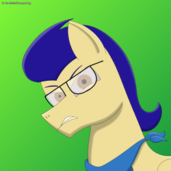 Size: 2000x2000 | Tagged: safe, artist:alejandrogmj, oc, oc:chicken claws, pegasus, pony, angry, disguise, disguised changeling, glasses, gradient background, high res, looking at you, pegasus oc, solo