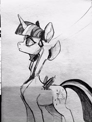 Size: 1631x2160 | Tagged: safe, artist:jewellier, twilight sparkle, alicorn, gynoid, pony, robot, robot pony, g4, ascension realm, black and white, female, grayscale, horn, mare, monochrome, princess celestia's special princess making dimension, sketch, solo, traditional art, twilight sparkle (alicorn), wip, wires