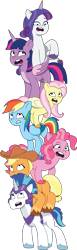 Size: 1304x4252 | Tagged: safe, alternate character, alternate version, artist:prixy05, applejack, fluttershy, pinkie pie, rainbow dash, rarity, shining armor, twilight sparkle, alicorn, earth pony, pegasus, pony, unicorn, crystal ball (episode), g4, g5, my little pony: tell your tale, spoiler:g5, spoiler:my little pony: tell your tale, spoiler:tyts01e68, colored wings, female, g4 to g5, generation leap, male, mane six, mare, pony pile, simple background, stallion, tower of pony, transparent background, twilight sparkle (alicorn), two toned wings, vector, wings