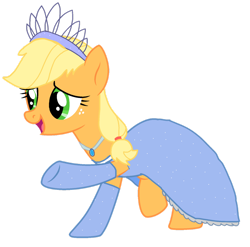 Size: 1280x1266 | Tagged: safe, artist:mlp-headstrong, applejack, earth pony, pony, g4, applejack also dresses in style, clothes, dress, evening gloves, female, freckles, gloves, jewelry, long gloves, mare, necklace, open mouth, open smile, simple background, smiling, solo, tiana, tiara, transparent background