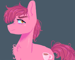 Size: 903x719 | Tagged: safe, artist:kreeeeeez, pink drink, earth pony, pony, g4, angry, background pony, lineless, looking back, male, messy hair, pink coat, pink hair, pink mane, solo, stallion, yellow eyes
