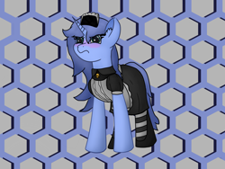 Size: 4032x3024 | Tagged: safe, artist:chillzone22, oc, oc only, pony, unicorn, fallout equestria, abstract background, clothes, commission, hexagon, honeycomb (structure), patterned background, solo