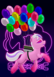 Size: 2480x3508 | Tagged: safe, artist:samenandsam, ivory cedar, earth pony, pony, g5, my little pony: a new generation, spoiler:g5, balloon, canter logic, colored hooves, eyes closed, floating, flying, high res, lipstick, male, model, modeling, simple background, solo, stallion